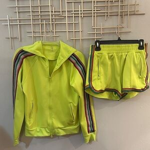 Vibrant Yellow Track Jacket and Shorts Set